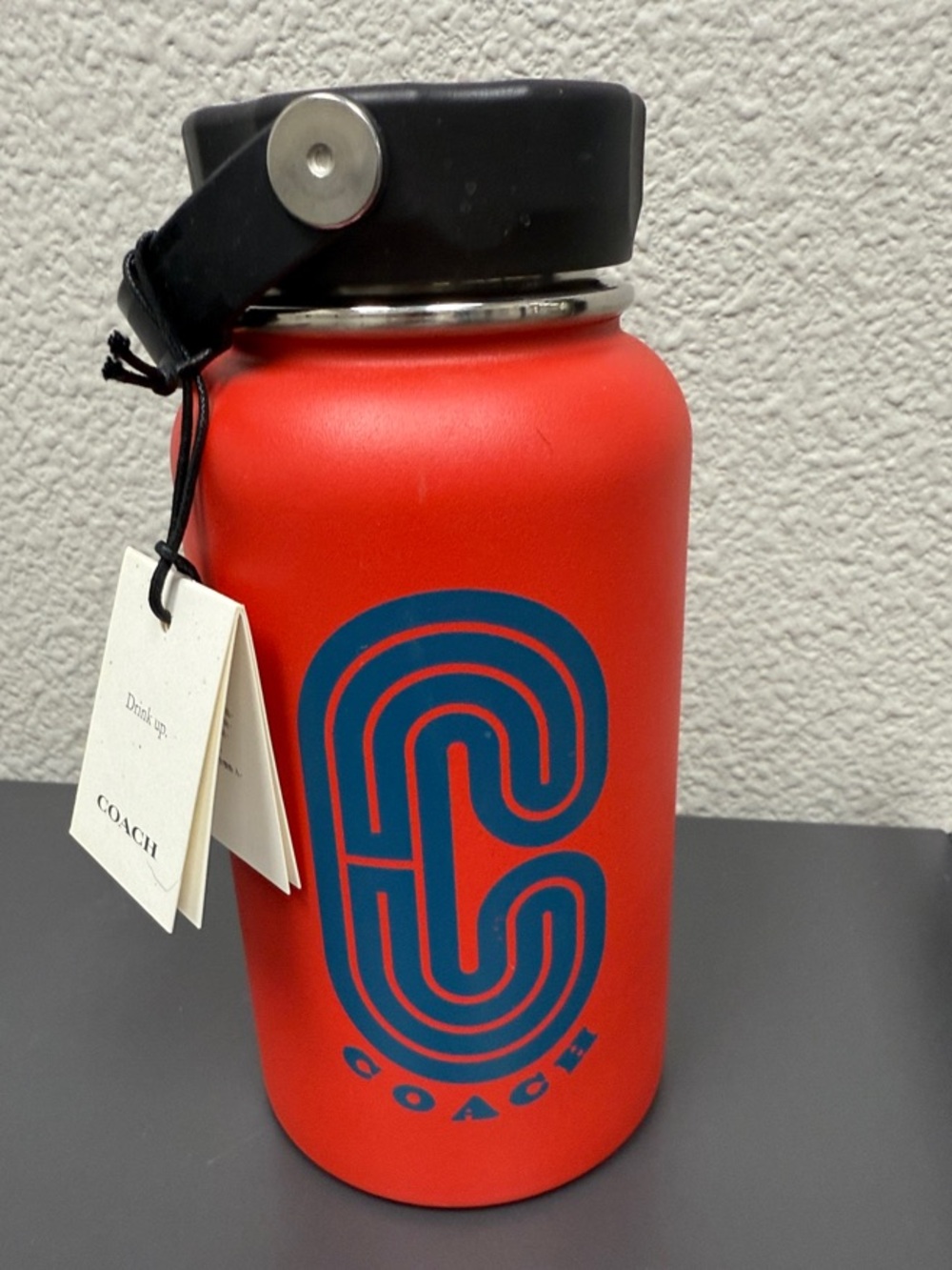 Coach Red Insulated Water Bottle with Navy Logo